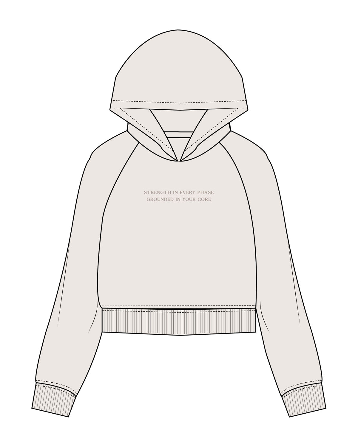 The Womens Crop Hoodie - Bone - Core Crown Point - Chest & Bottom Left - Printed - Tone on Tone