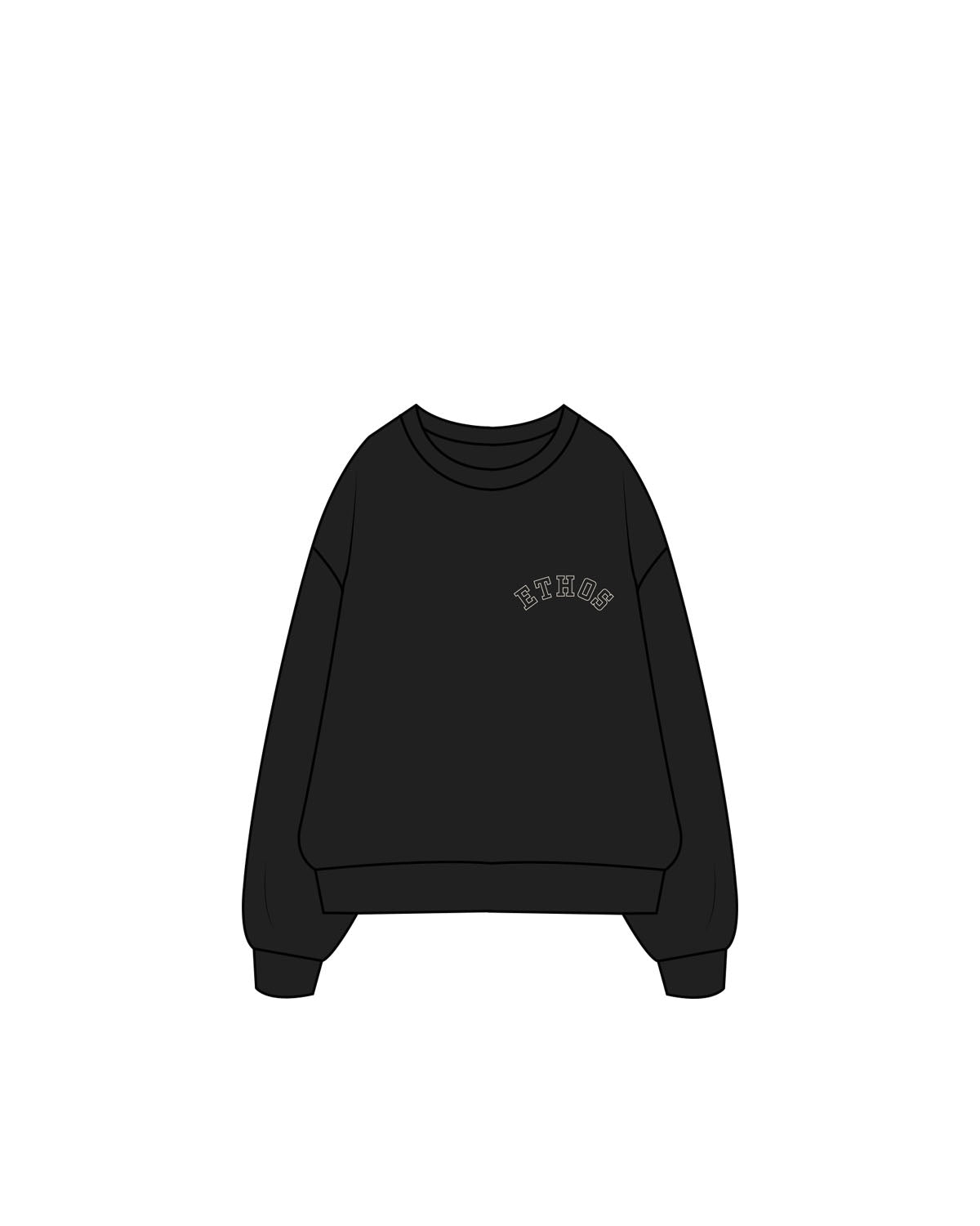 The Womens Crewneck - Black - TEAM ETHOS - Left Chest Arc - Puff Embroidered - Bone