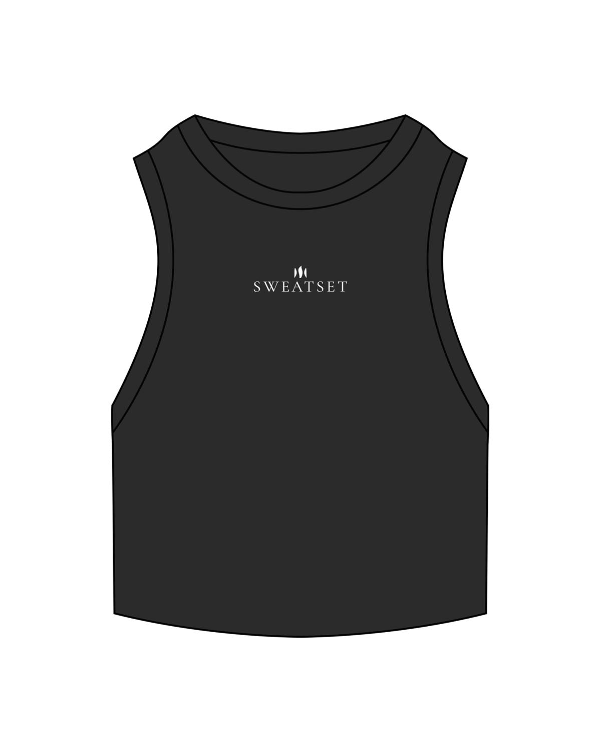 The Ribbed Crop Tank - Black - Sweatset - Center Chest - Embroidered - White