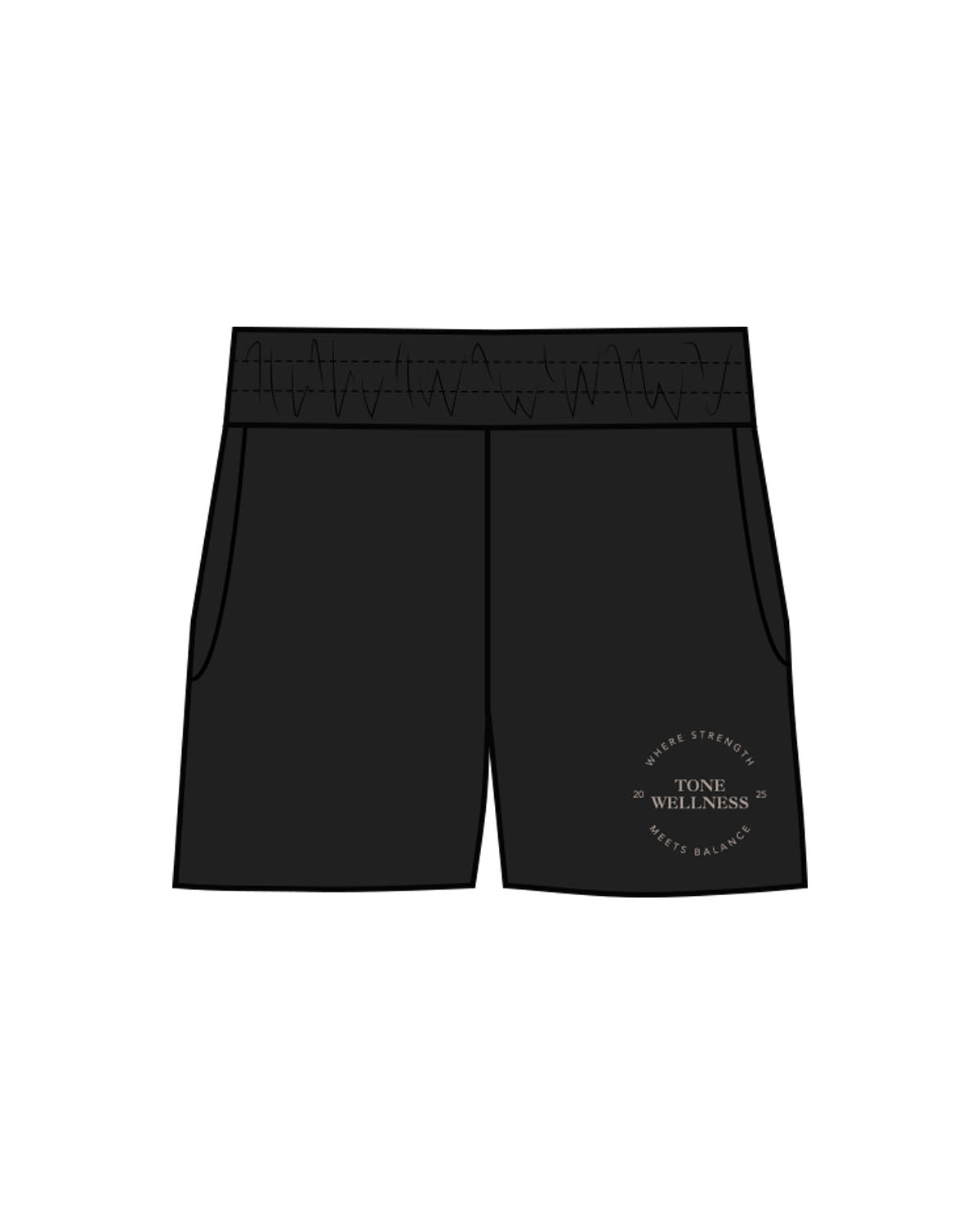 The Womens Sweat Shorts - Black - Tone Wellness Studio - Left Leg Stacked - Embroidered - Bone