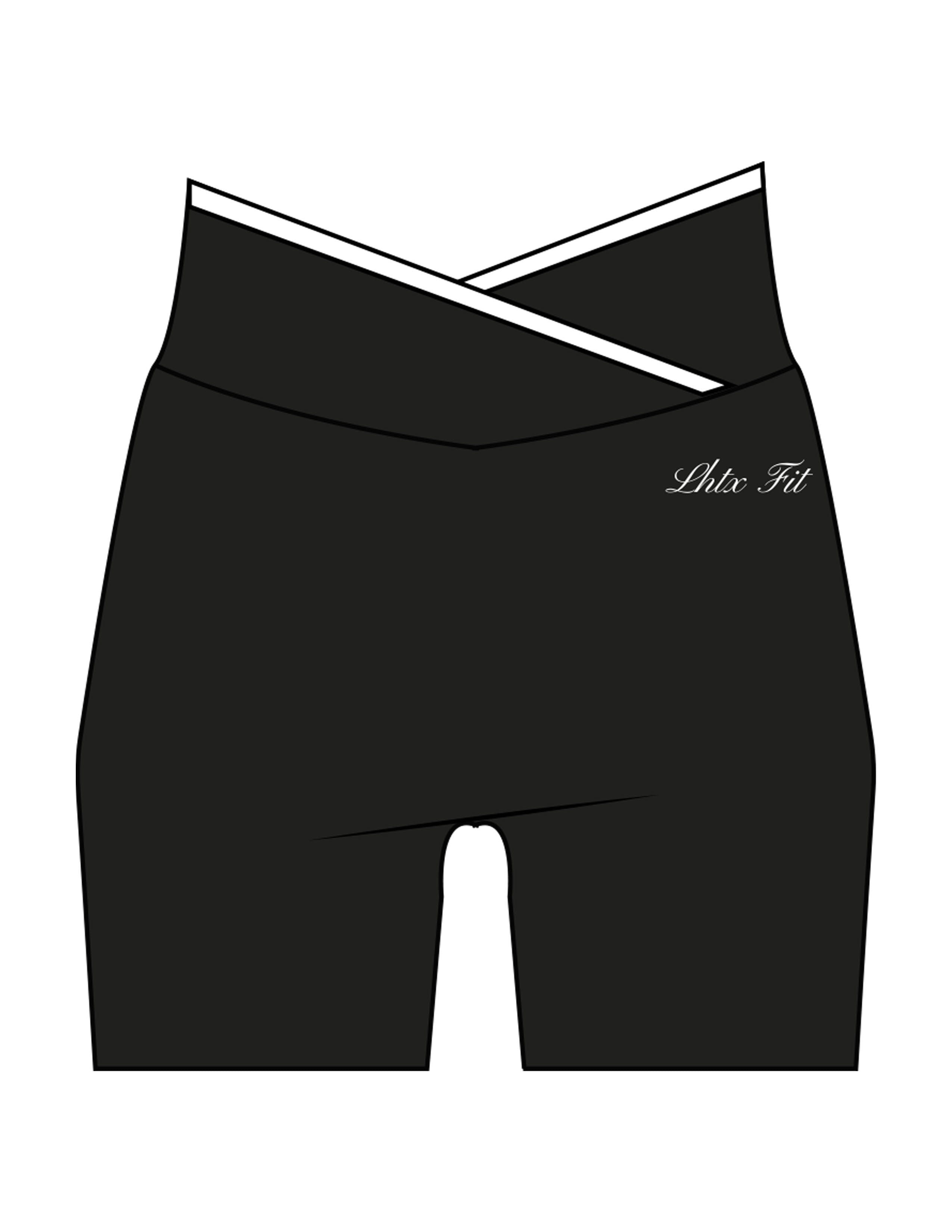 The Piped Crossover Short - Black - LHTX Fitness - Left Leg - Printed - White