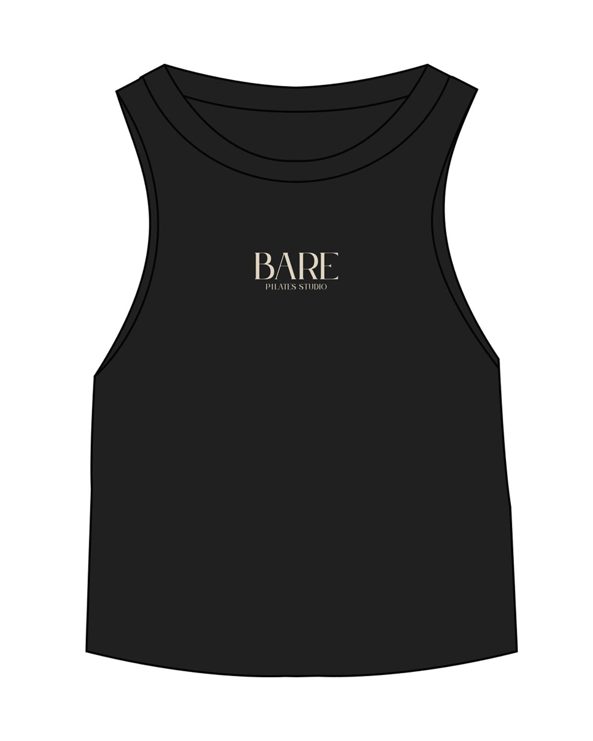 The Micro Rib Racer Crop - Black - Bare Pilates - Center Chest Stacked - Printed - Off White