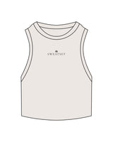The Ribbed Crop Tank - Bone - Sweatset - Center Chest - Embroidered - Charcoal