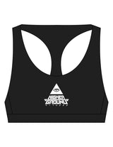 The Racer Bra - Black - Higher Ground - Chest Pyramid Stacked - Printed - White