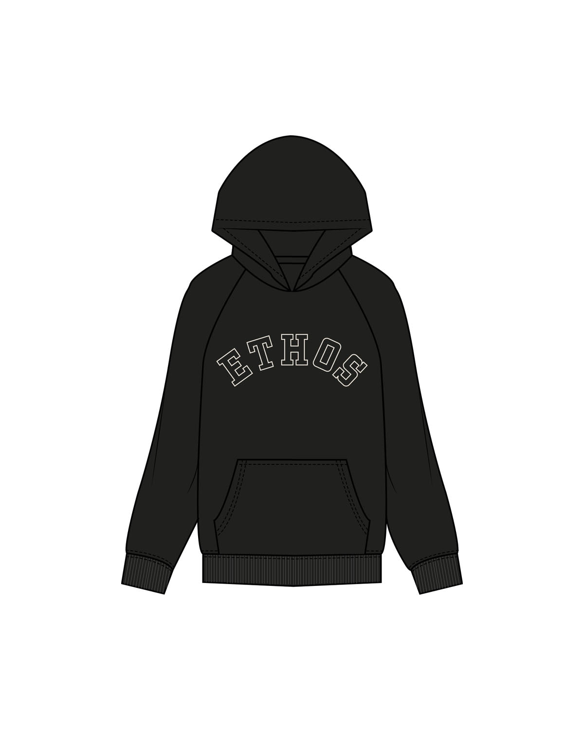 The Womens Hoodie - Black - TEAM ETHOS - Center Chest - Printed - Bone