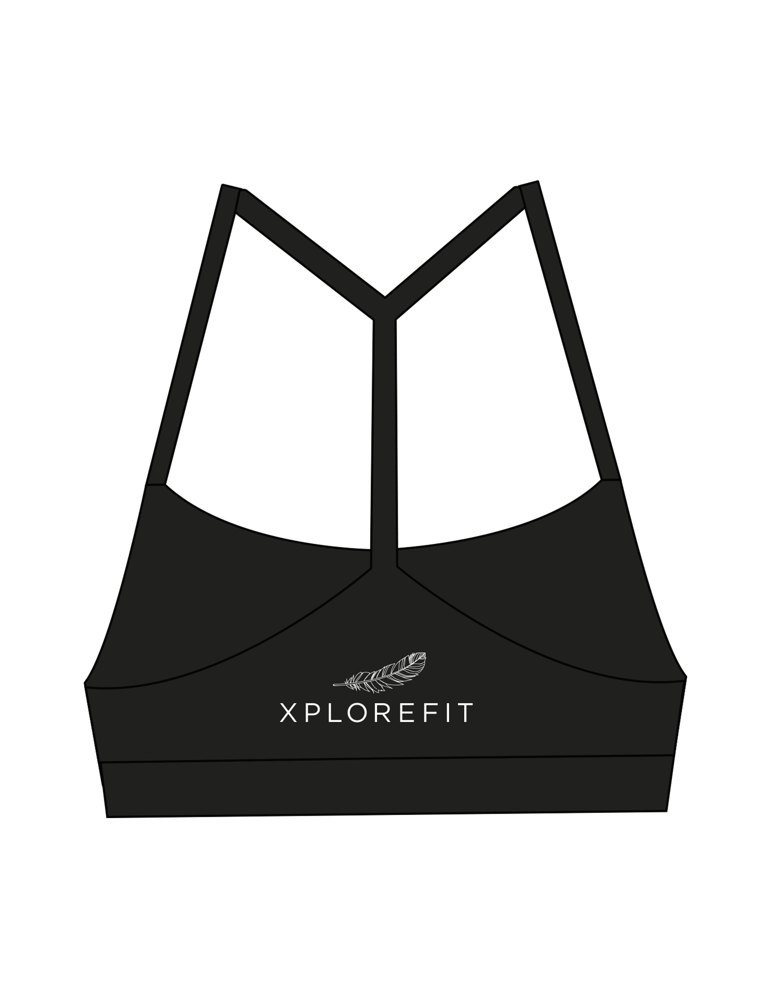The Basic Bra - Black - XPLOREFIT - Back Stacked - Printed - White