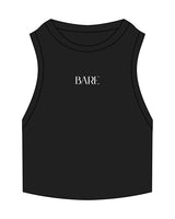 The Ribbed Crop Tank - Black - Bare Pilates - Center Chest - Embroidered - White