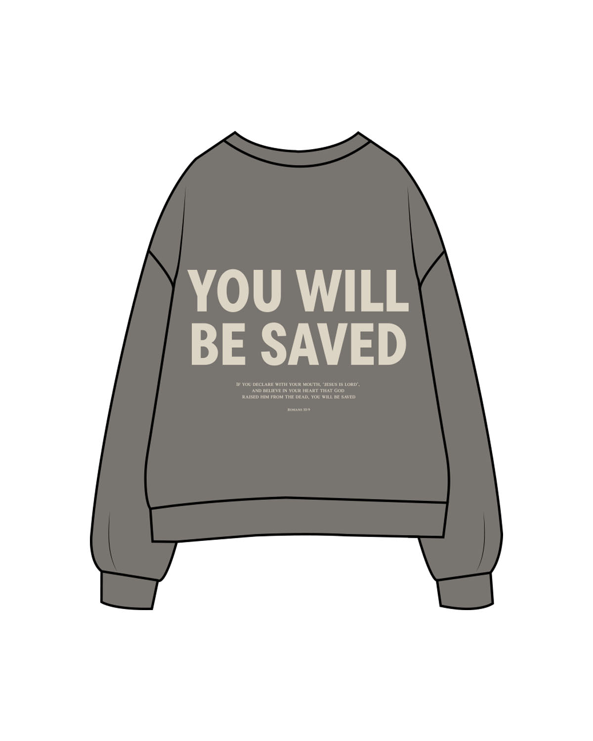 The Mens Crewneck - Washed Gray - Fed By The Fruit - Left Chest & Back Stacked - Printed - Off White