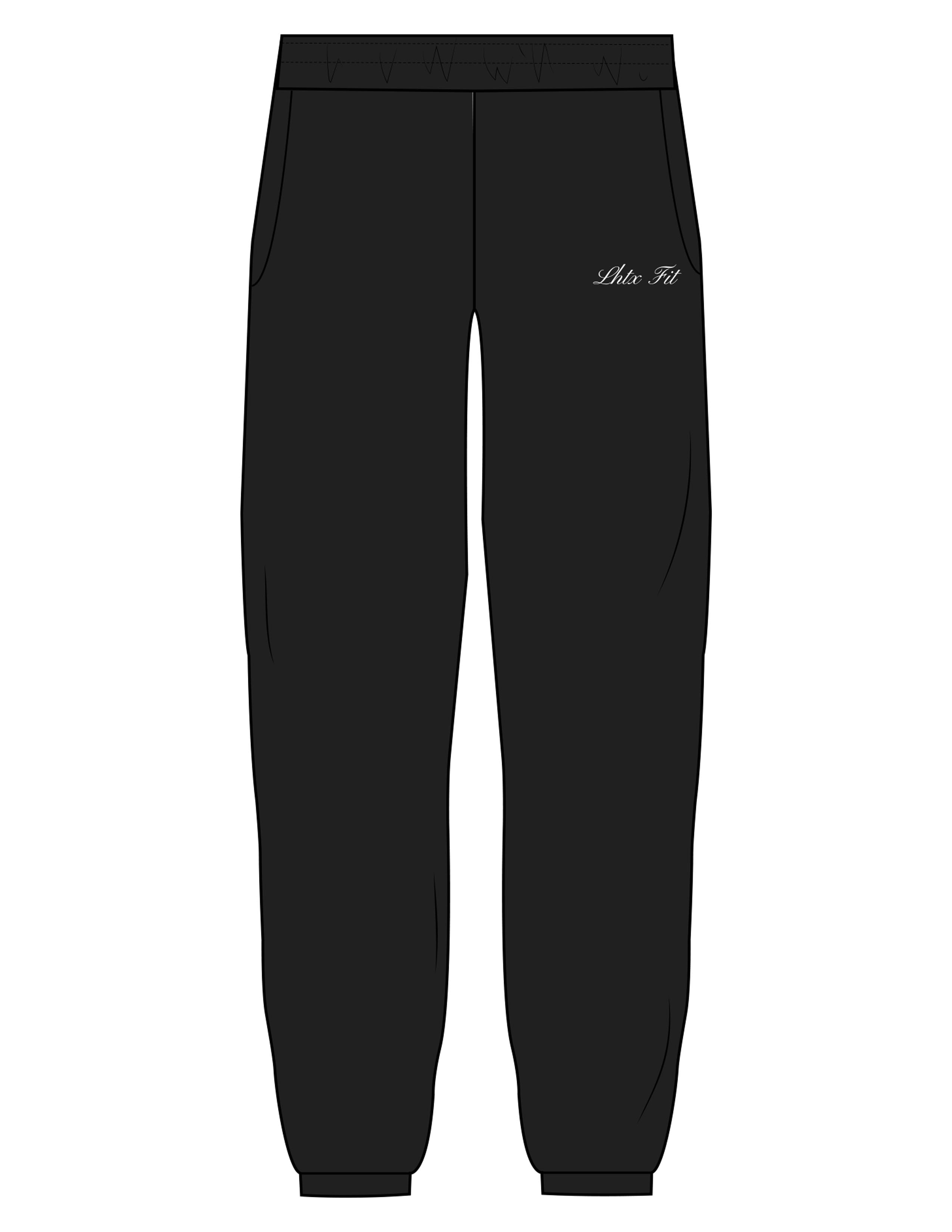 The Womens Sweatpants - Black - LHTX Fitness - Left Leg - EMB - White