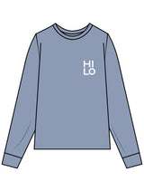 The Unisex Midweight Long Sleeve - Denim Blue - HiLo - Left Chest & Center Back Round - White Printed
