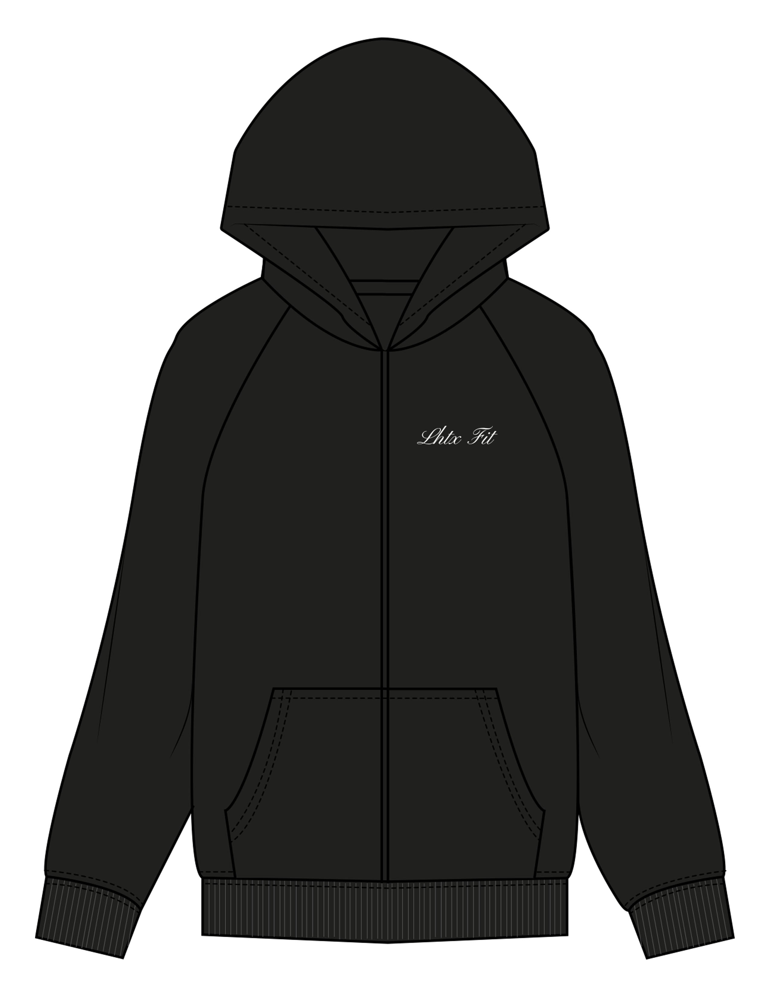 The Womens Zip Hoodie - Black - LHTX Fitness - Left Chest - EMB - White