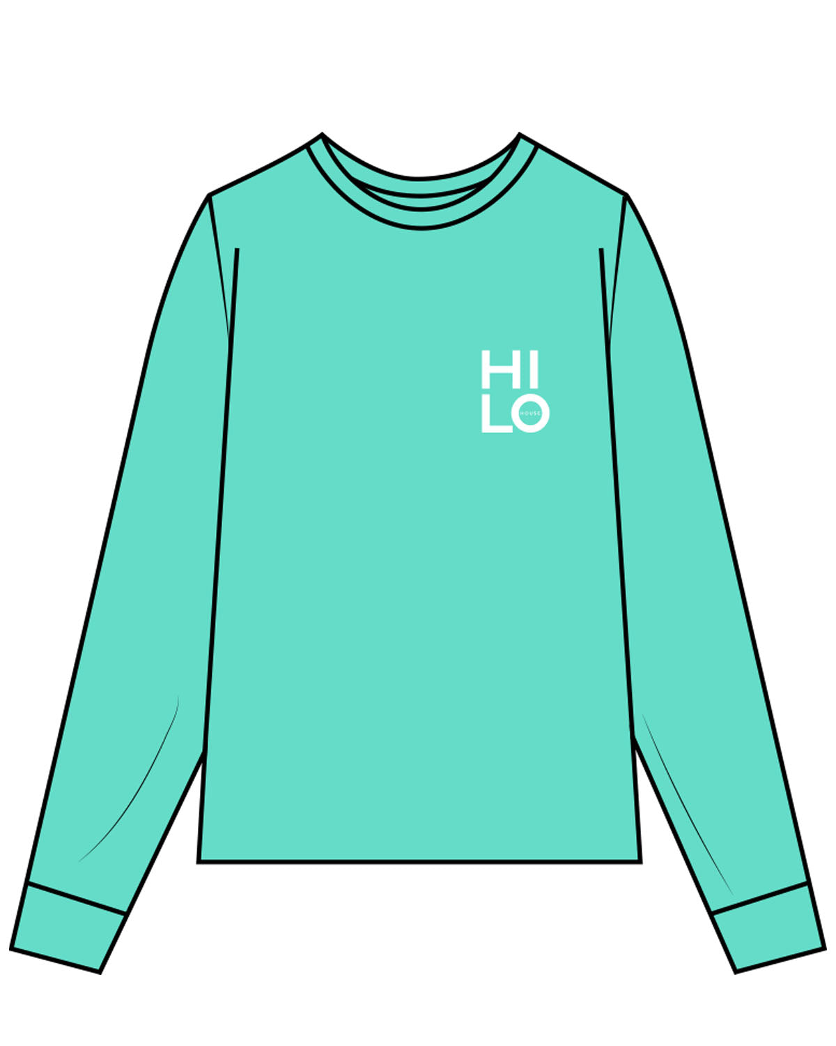 The Unisex Midweight Long Sleeve - Cyan - HiLo - Left Chest & Center Back Round - White Printed
