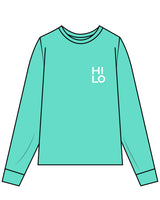 The Unisex Midweight Long Sleeve - Cyan - HiLo - Left Chest & Center Back Round - White Printed