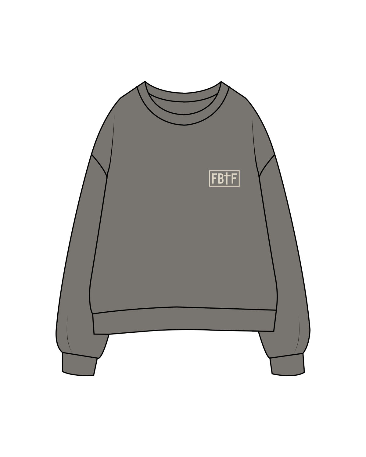 The Womens Crewneck - Washed Gray - Fed By The Fruit - Left Chest & Back Stacked - Printed - Off White