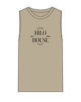The Mens Heavyweight Tank - Washed Khaki - HiLo - Center Chest - Black Printed