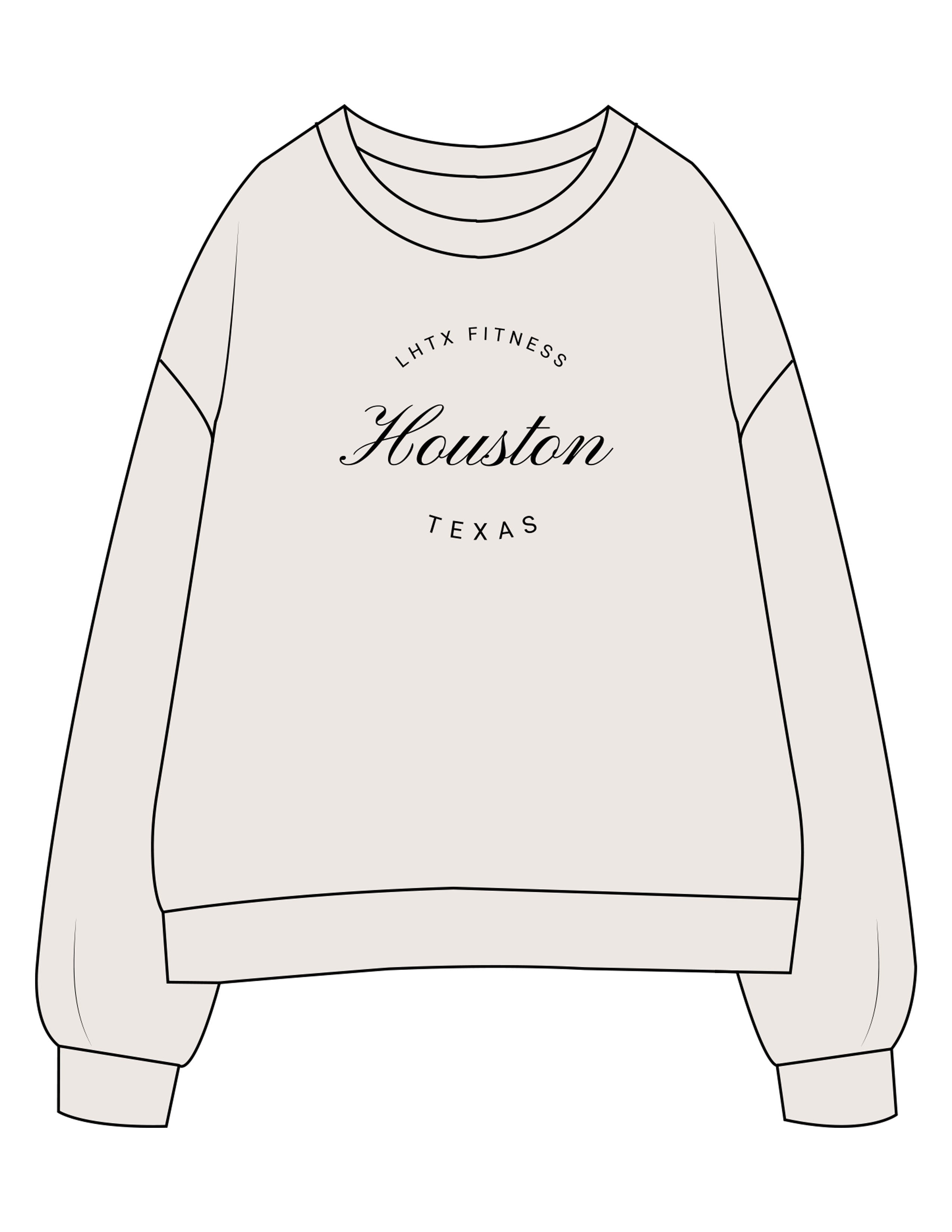 The Womens Crewneck - Bone - LHTX Fitness - Center Chest Stacked - Printed - Black