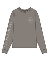 The Womens Heavyweight Long Sleeve - Washed Gray - Tone Wellness Studio - Left Chest - Right Arm - Printed - Off White
