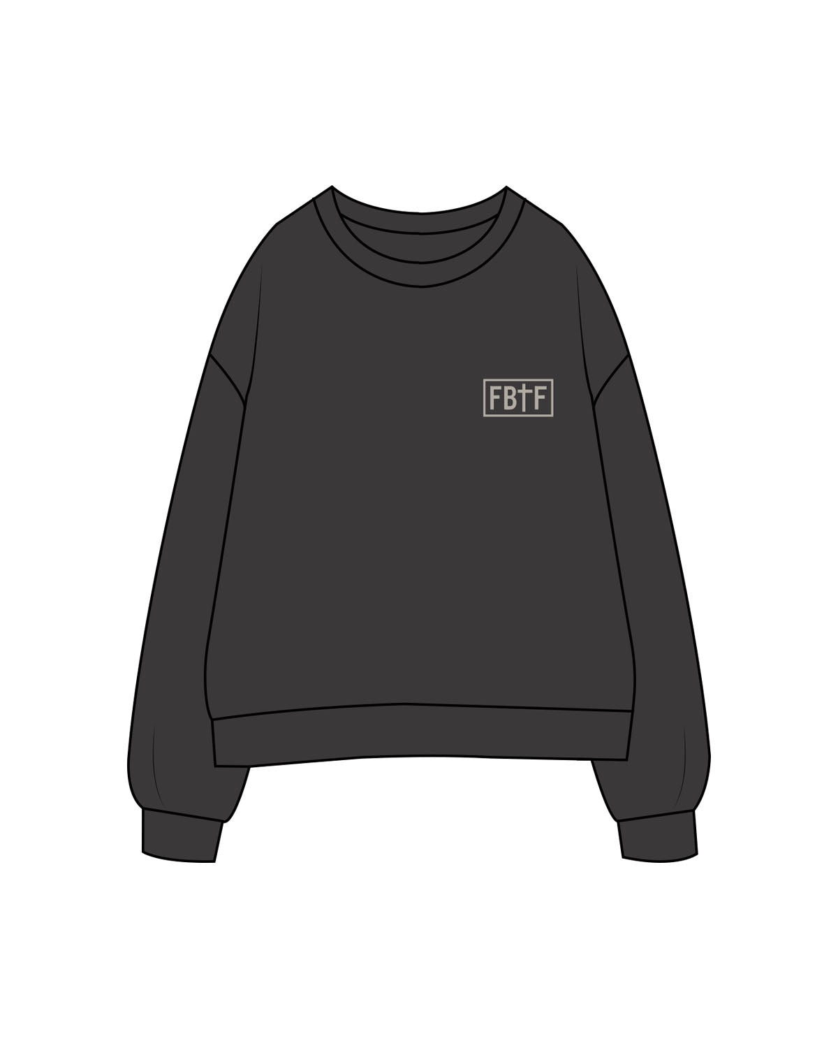 The Mens Crewneck - Washed Black - Fed By The Fruit - Left Chest - Printed - Washed Gray