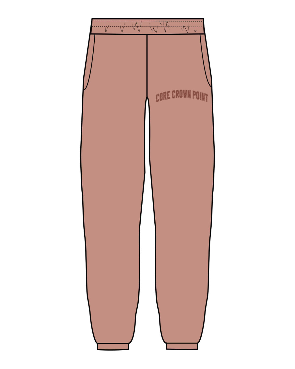 The Womens Sweatpants - Clay - Core Crown Point -  Left Leg - Printed - Tone on Tone