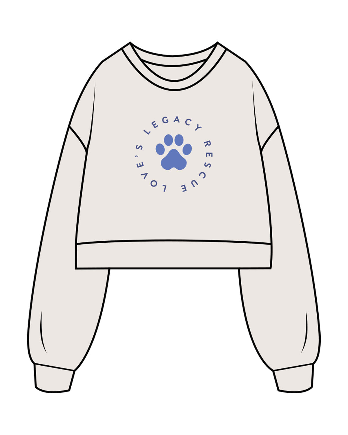 The Womens Crop Crewneck - Bone - LLR - Center Chest - Round - Printed - Full Color
