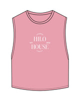 The Crop Muscle Tank - Bubblegum - HiLo - Center Chest - White Printed