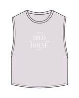 The Crop Muscle Tank - Orchid - HiLo - Center Chest - White Printed