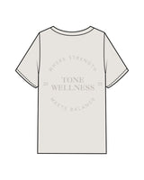 The Mens Heavyweight Tee - Washed Bone - Tone Wellness Studio - Left Chest Stacked & Back - Printed - Tone on Tone