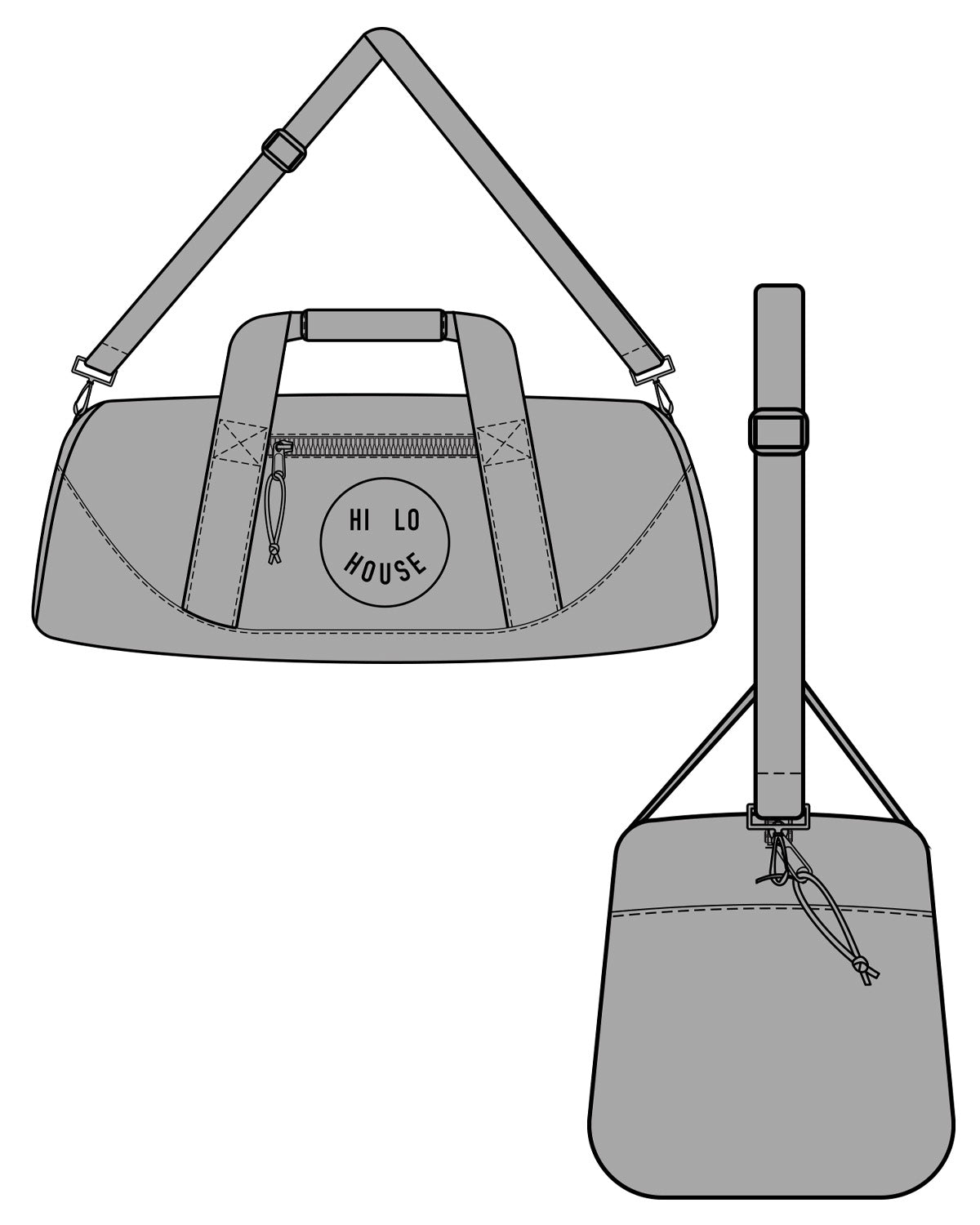 The Gym Duffel - Gray - HiLo - Center - Embroidered - Black