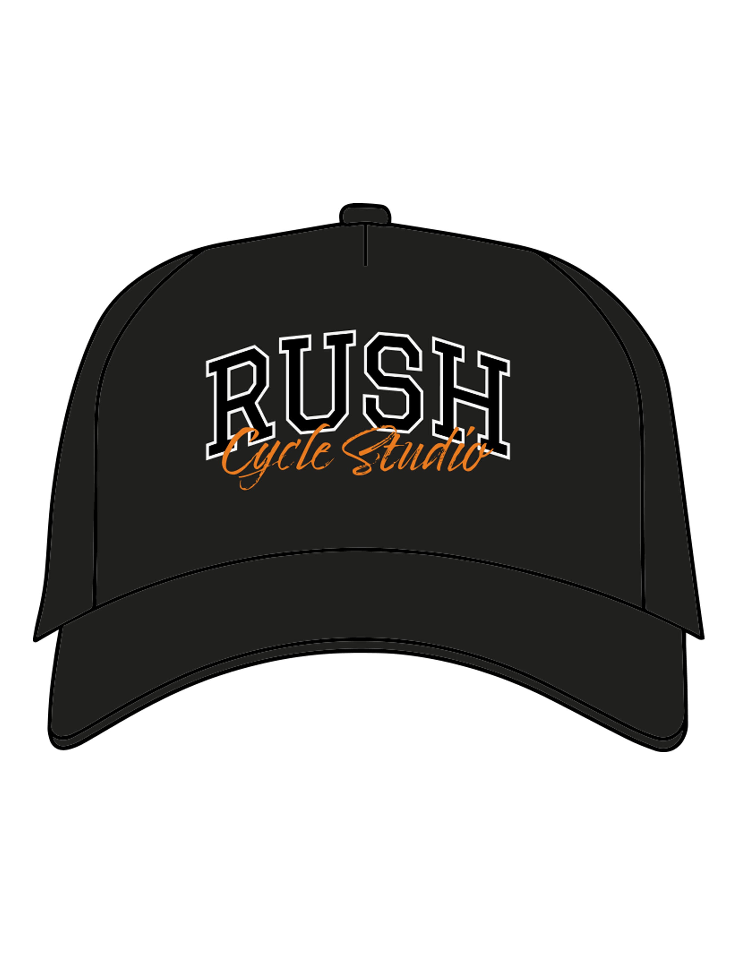 The Canvas Cap - Black - Rush Cycle Studio - Center Crown Stacked - Printed - Full Color