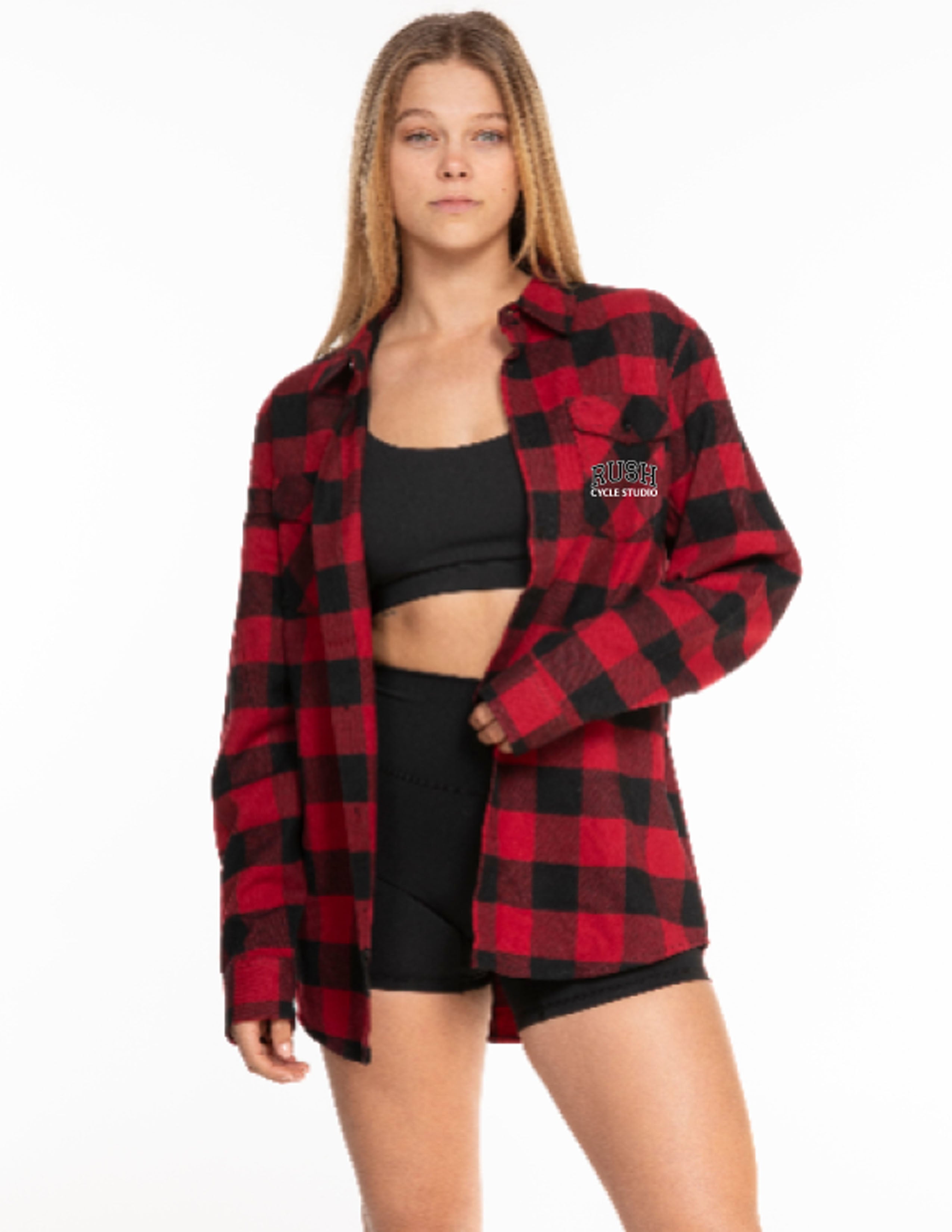 The Flannel - Red / Black - Rush Cycle Studio - Left Chest - Printed - Full Color