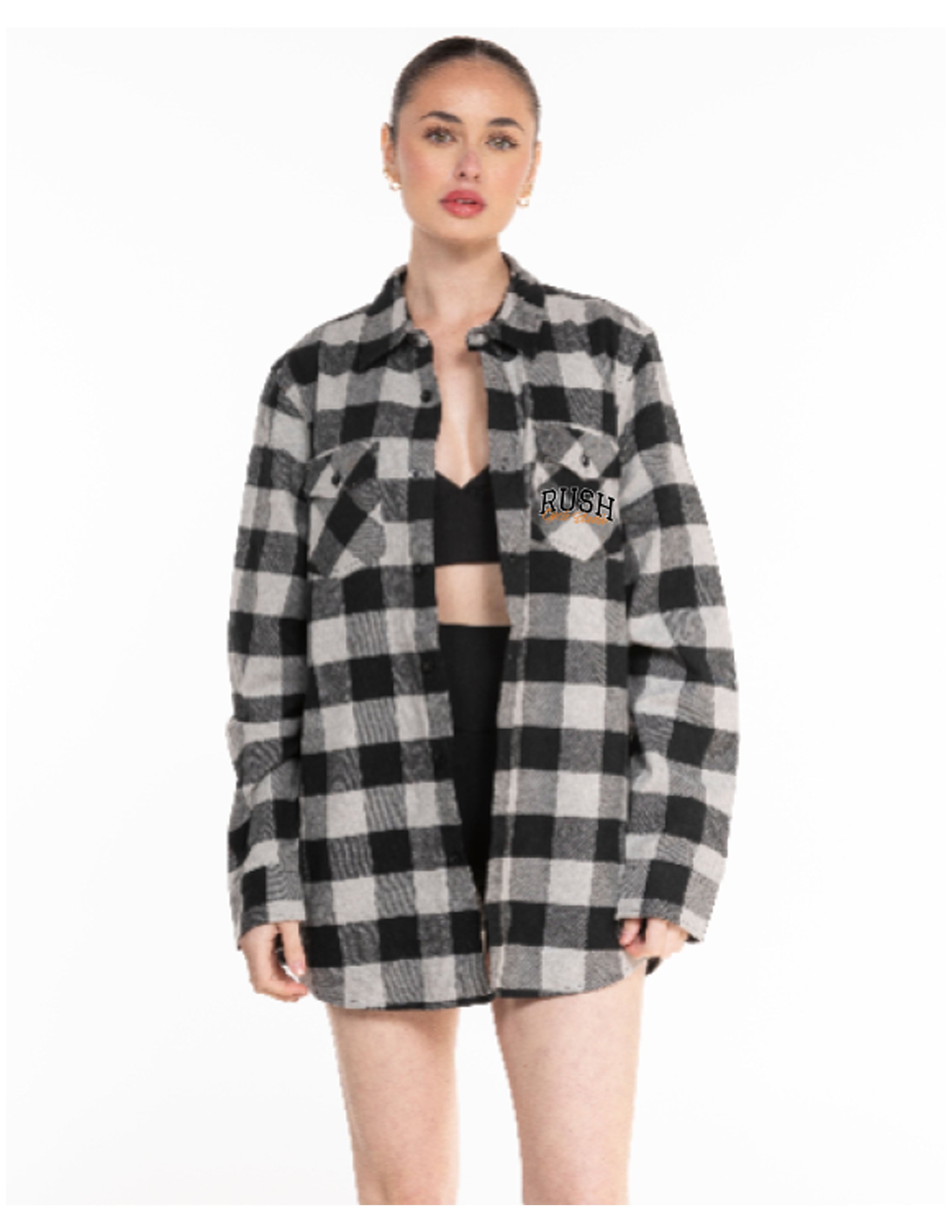 The Flannel - Heather / Black - Rush Cycle Studio - Left Chest Stacked - Printed - Full Color