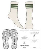 The Crew Sock - Off White - LagreeMixx - Toe & Border on Ankle - Transparent Hexagon Grip - Full Color Green