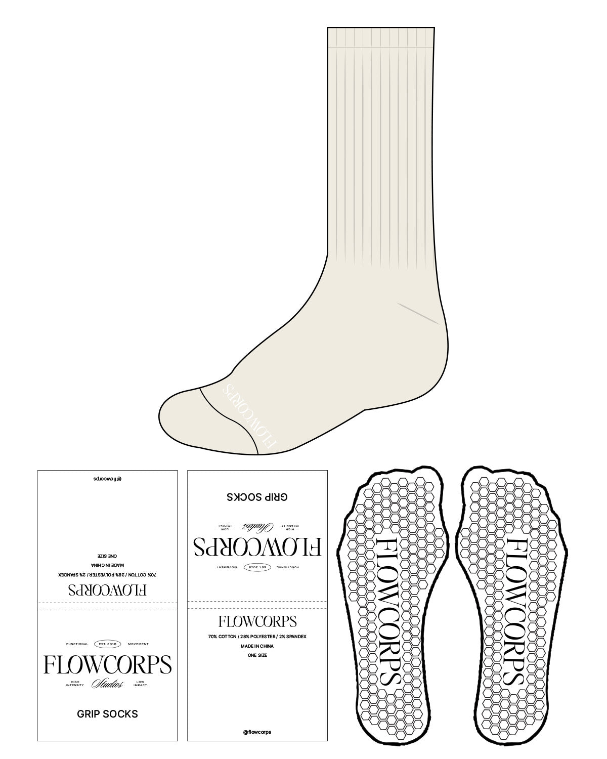 The Slouch Sock - Off White - Flowcorps - Tip & Transparent Hexagon Grip - White