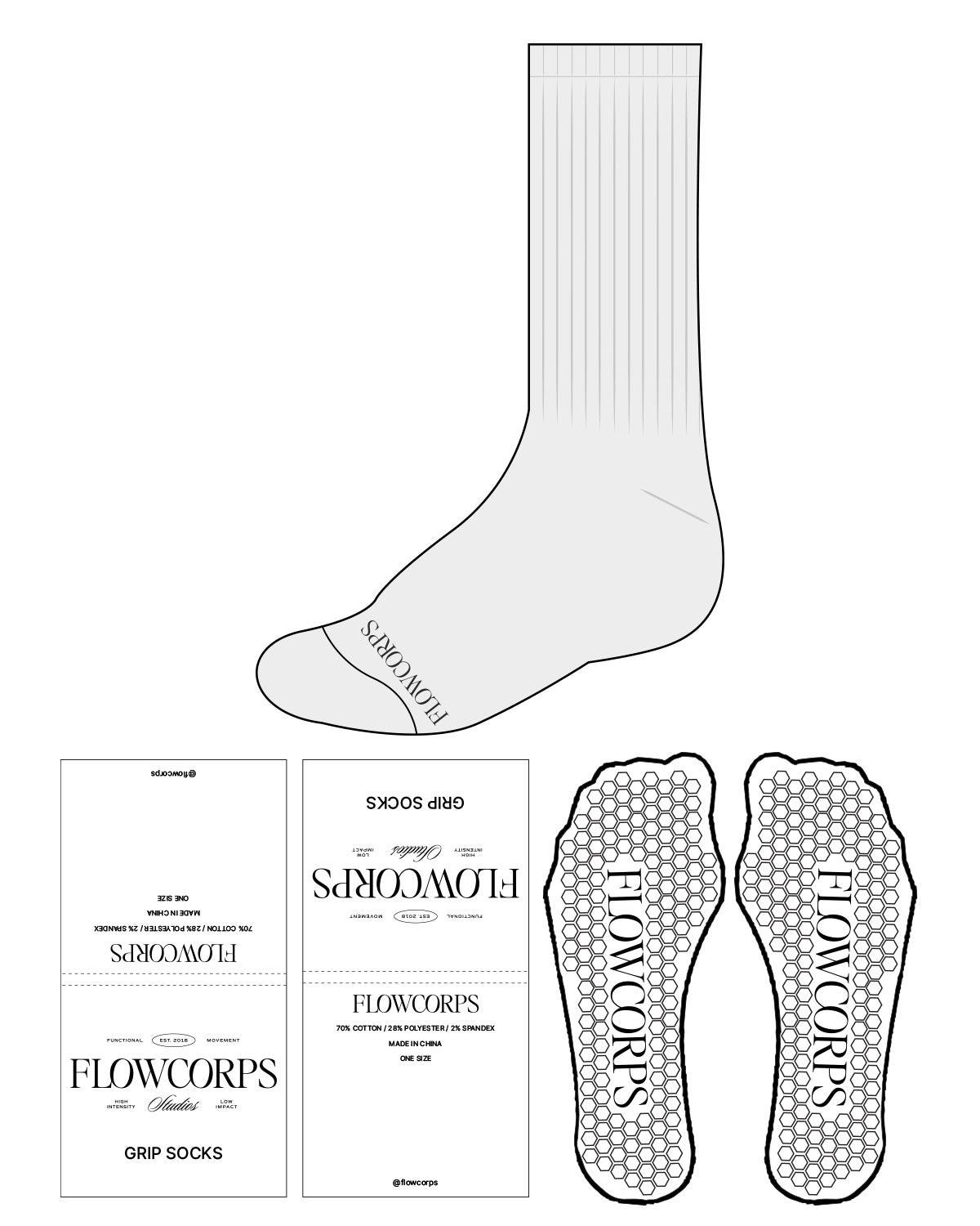 The Slouch Sock - Gray - Flowcorps - Tip & Transparent Hexagon Grip - Black