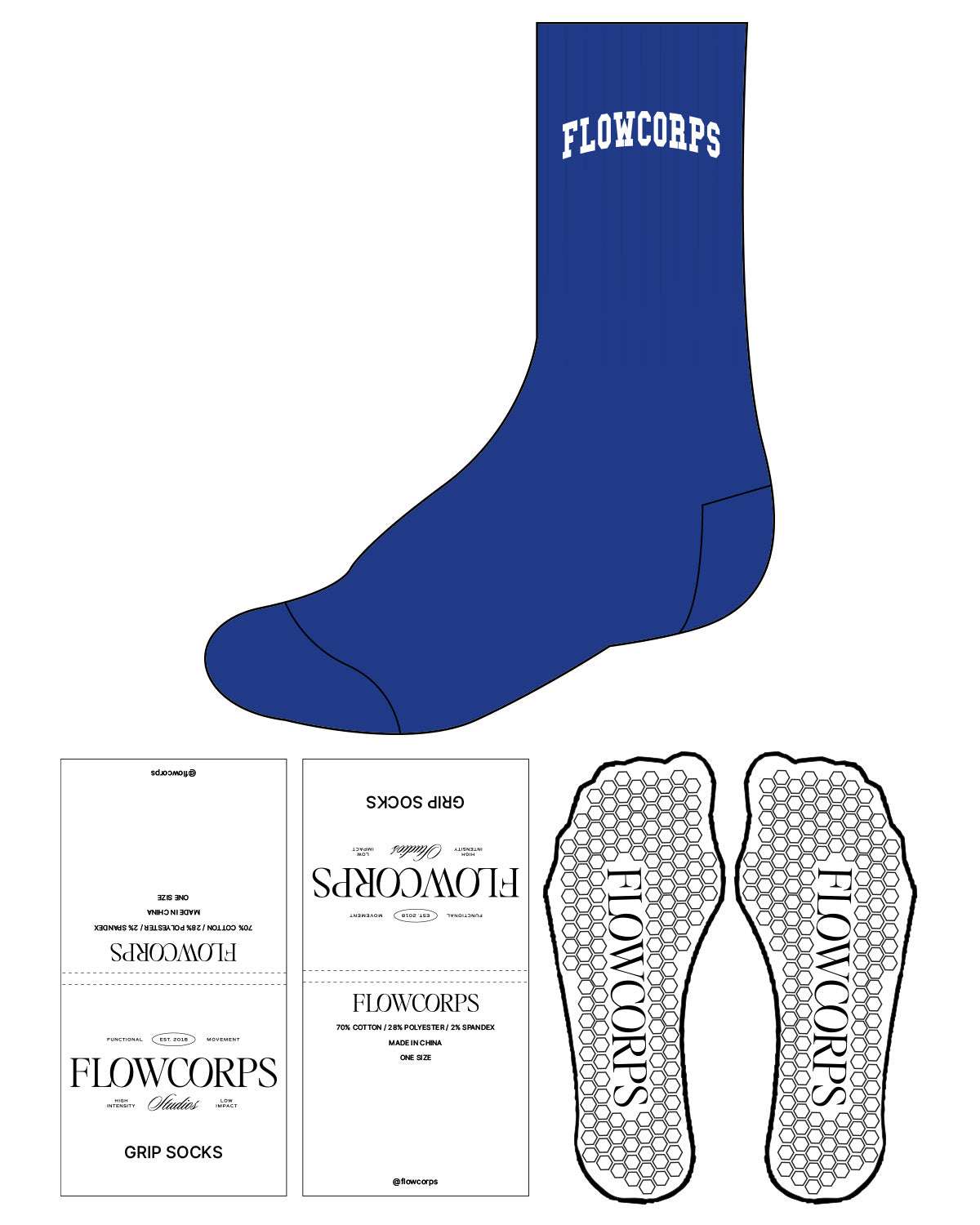 The Crew Sock - D170 Thread - Flowcorps - Top & White Hexagon Grip - White