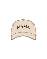 The 5 Panel Trucker Hat - Sand - F4Mom-TriValley - Center Crown "Mama" & Lower Left Side - Embroidered - Full Color