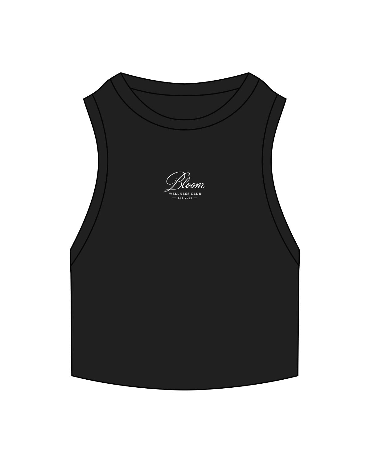 The Ribbed Full Length Tank - Black - Bloom Pilates - Center Chest - Embroidered  - White
