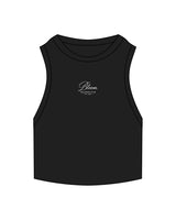 The Ribbed Full Length Tank - Black - Bloom Pilates - Center Chest - Embroidered  - White