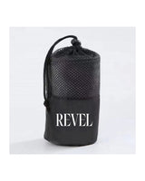 The Gym Towel - Tan - Revel Method - Bottom - "REVEL" logo - Embroidered - Dark Brown - The Gym Bag  - Black - Front Bottom - "REVEL" logo - Printed - White