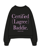 The Mens Crewneck - Black - The Booty Shop - Left Chest & Center Back Stacked - Pink