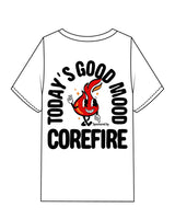 The Mens Heavyweight Tee - White - Corefire - Left Chest Flame - Full Back Center - Full Color