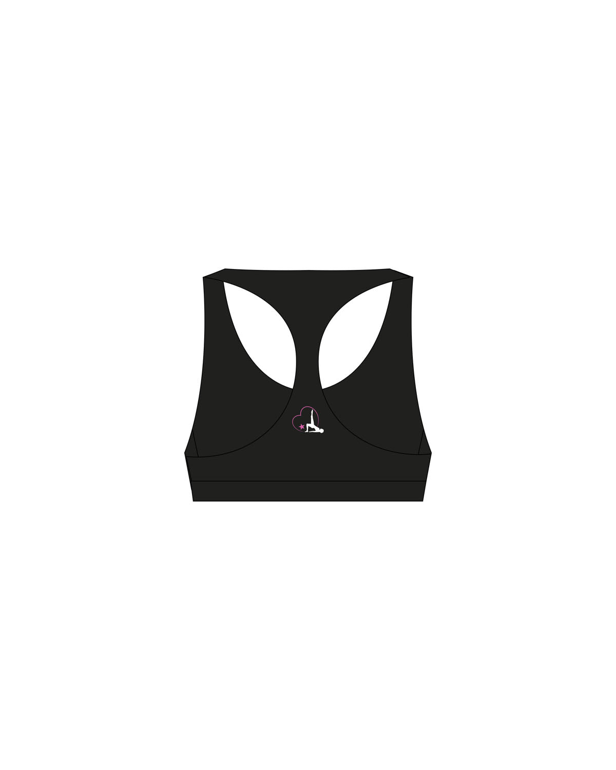 The Racer Bra - Black -  Empowering Pilates - Center Chest & Center Back - Printed - Full Color