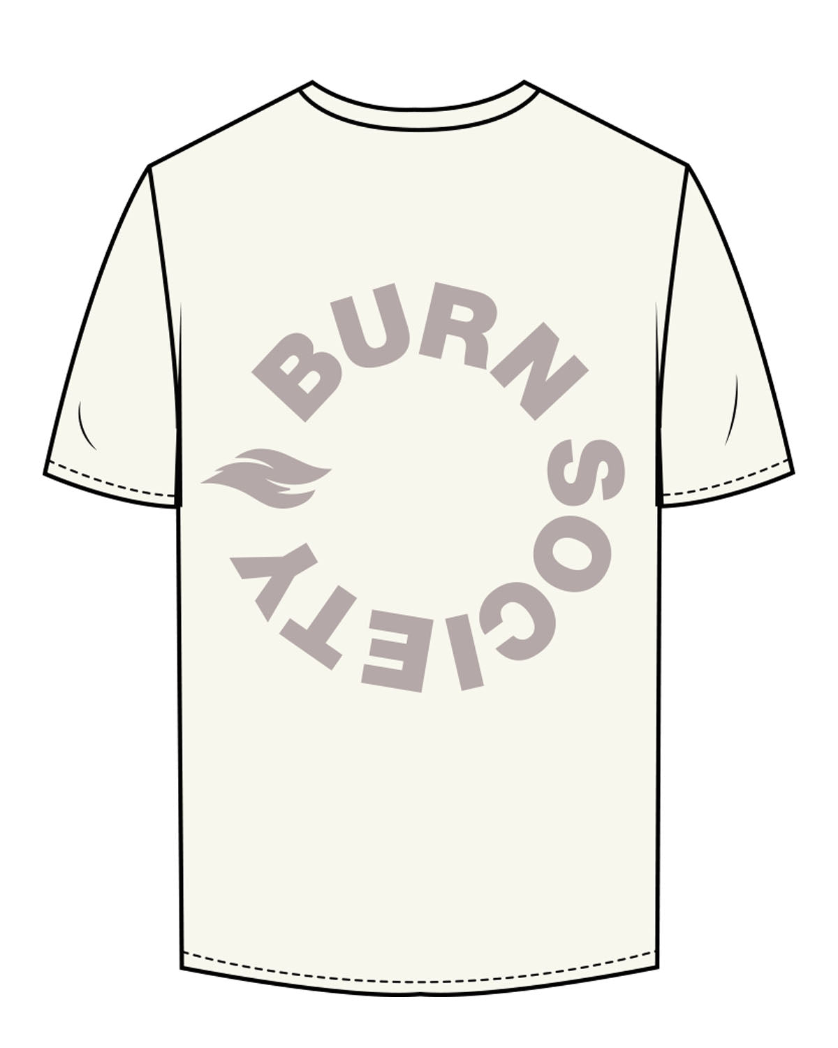 The Mens Tee - Off White - The Burn Society - Left Chest - Flame - & - Back Center - Round - Printed - Granite