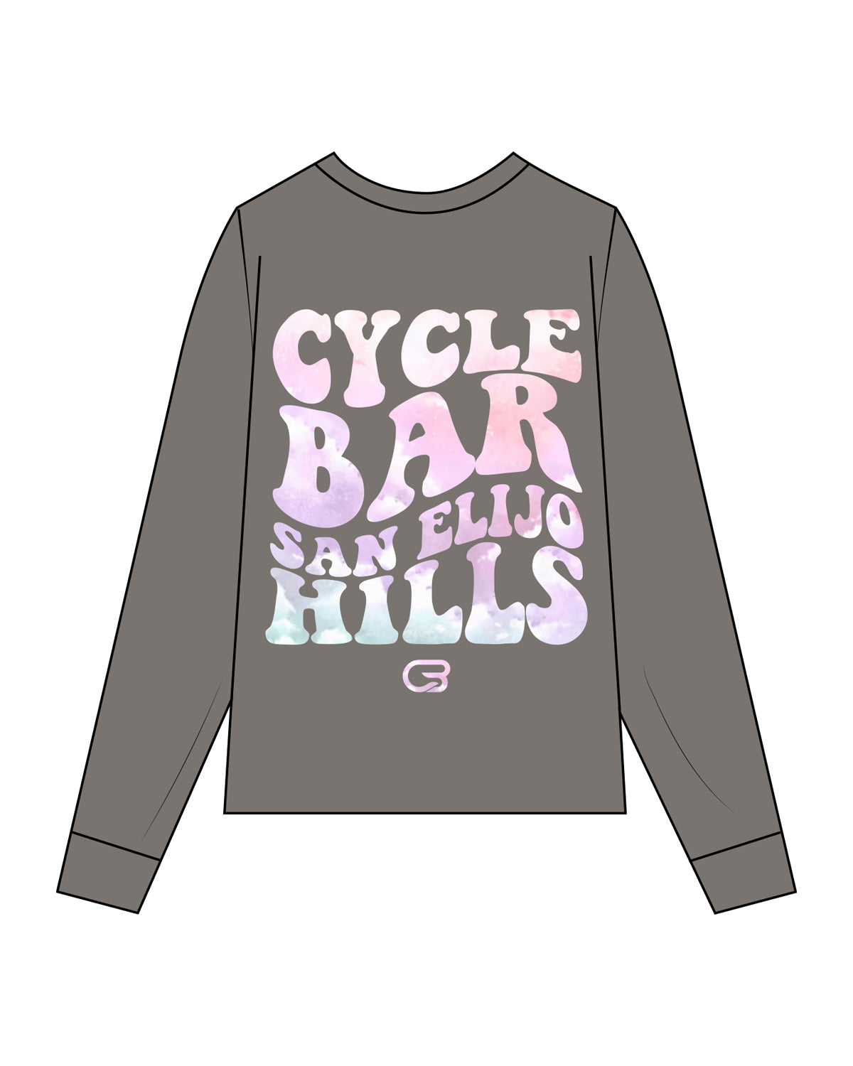 The Womens Heavyweight Long Sleeve - Washed Gray - Cyclebar - Left Chest & Center Back - Full Color