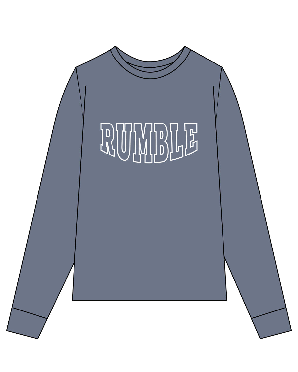 The Unisex Midweight Long Sleeve - Blue Jean - Rumble - Center Chest - White
