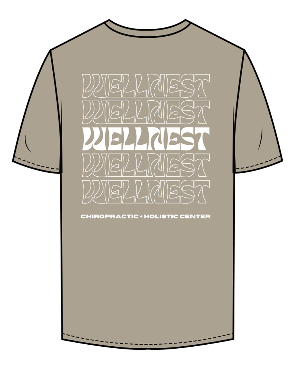 The Mens Tee - Eucalyptus - Wellnest - Left Chest Oval & Full Back Text Stacked - Printed - White