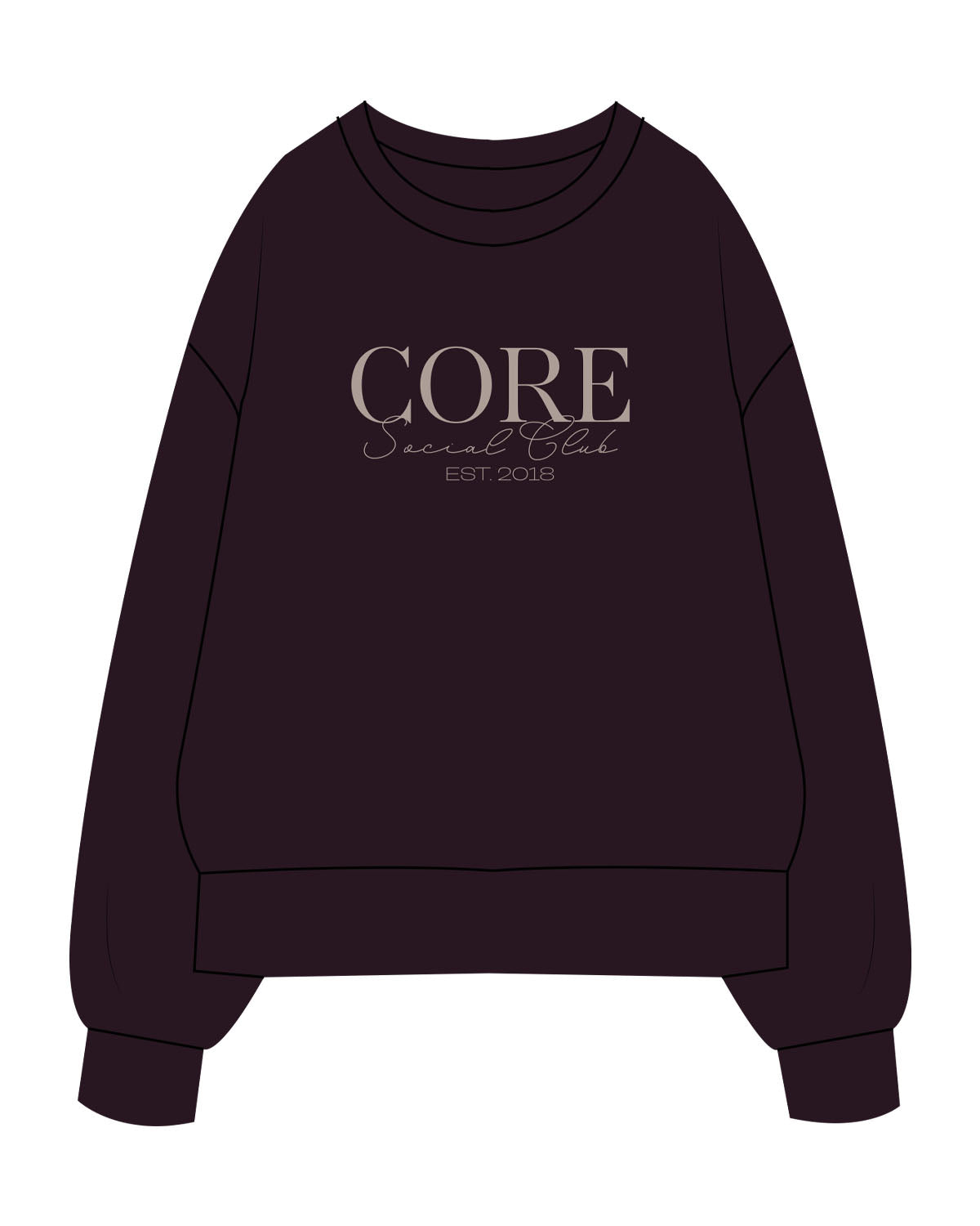 The Womens Heavyweight Crewneck - Plum - Core Crown Point - Center Chest- Printed - Bone
