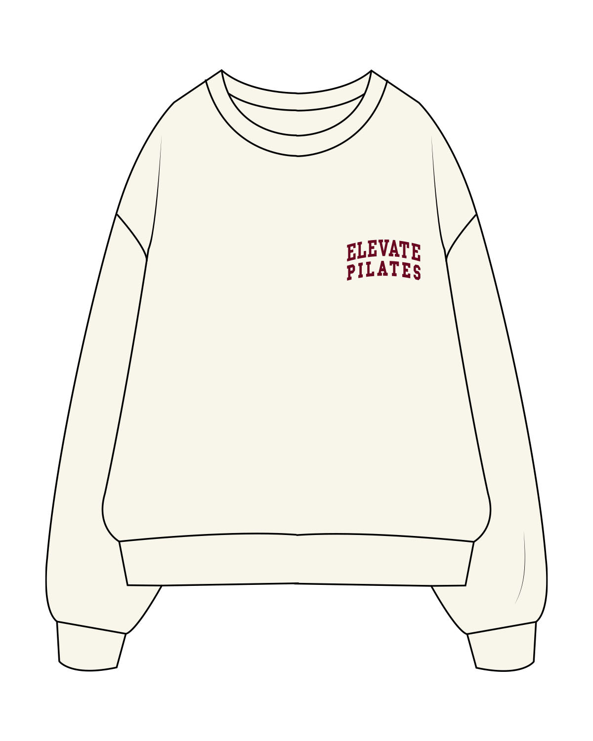 The Womens Heavyweight Crewneck - Off White - Elevate Pilates - Left Chest Stacked - Printed - Maroon