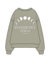 The Womens Heavyweight Crewneck - Eucalyptus - Symmetry Yoga - Left Chest & Back Center Stacked - White
