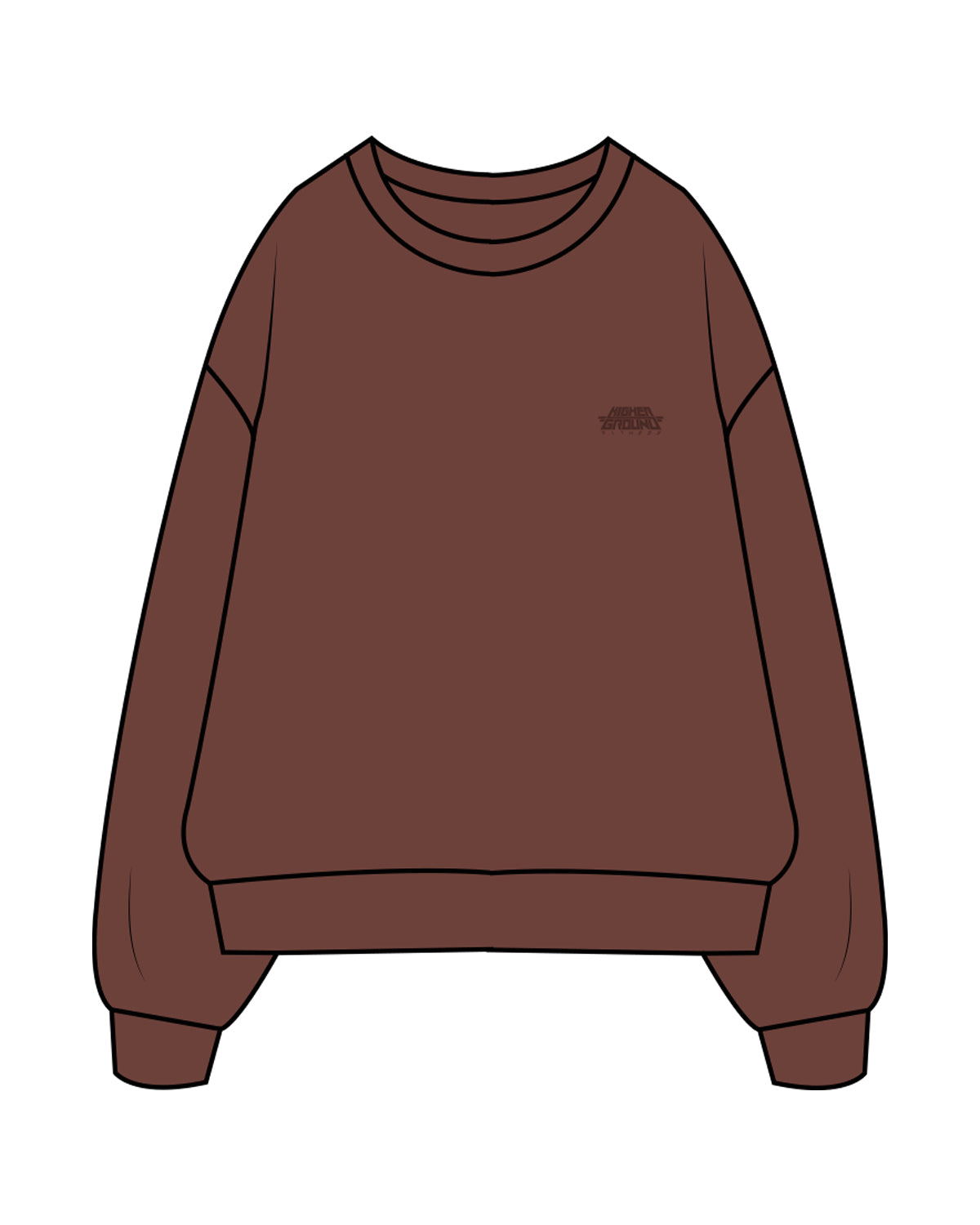 The Mens Crewneck - Chestnut - Higher Ground - Left Chest Stacked - Embroidered Tone on Tone